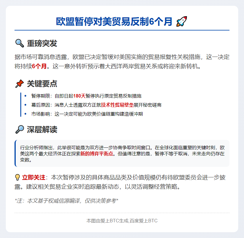 欧盟暂停对美贸易反制6个月