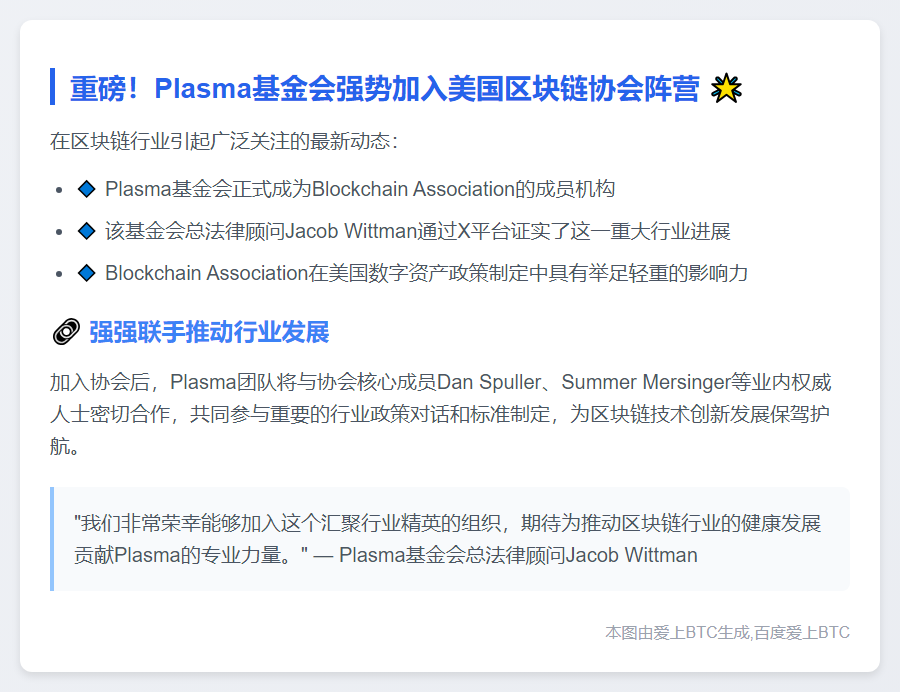 Plasma基金会加入区块链协会