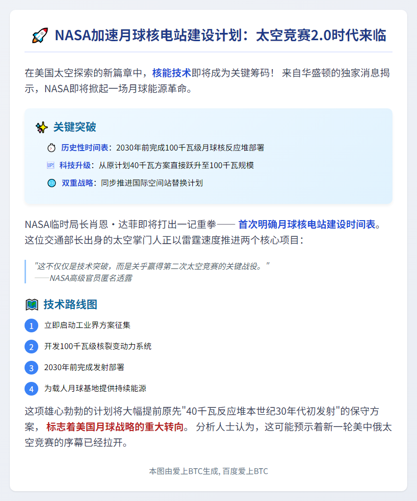 # 美将建月球核电站