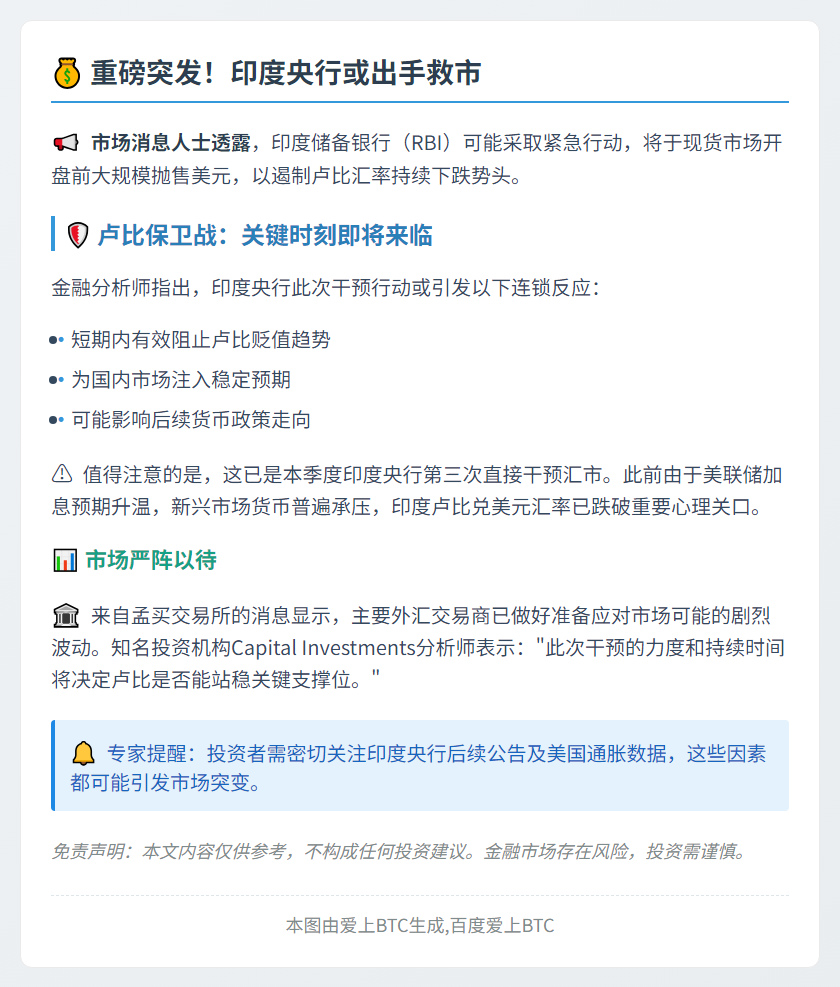 印度央行或抛售美元稳卢比