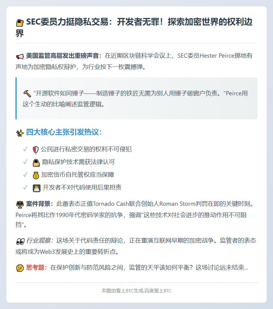 SEC委员力挺隐私交易：代码开发者免责