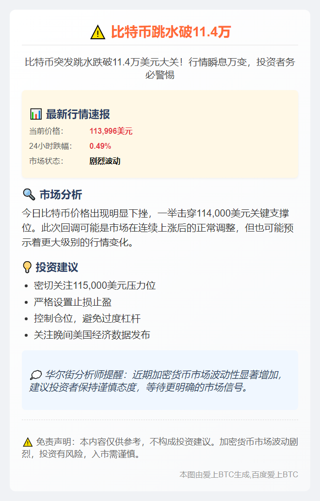 比特币跳水破11.4万