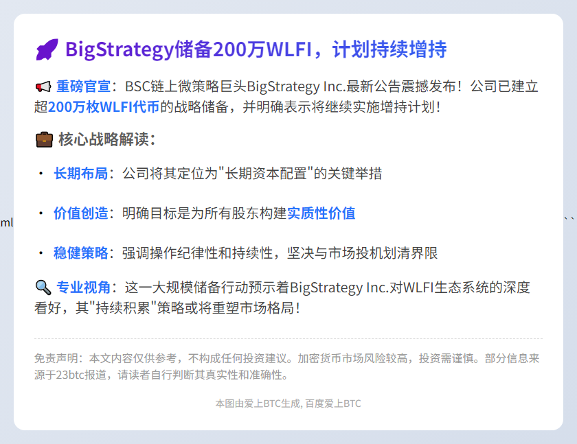 BigStrategy储备200万WLFI，计划持续增持