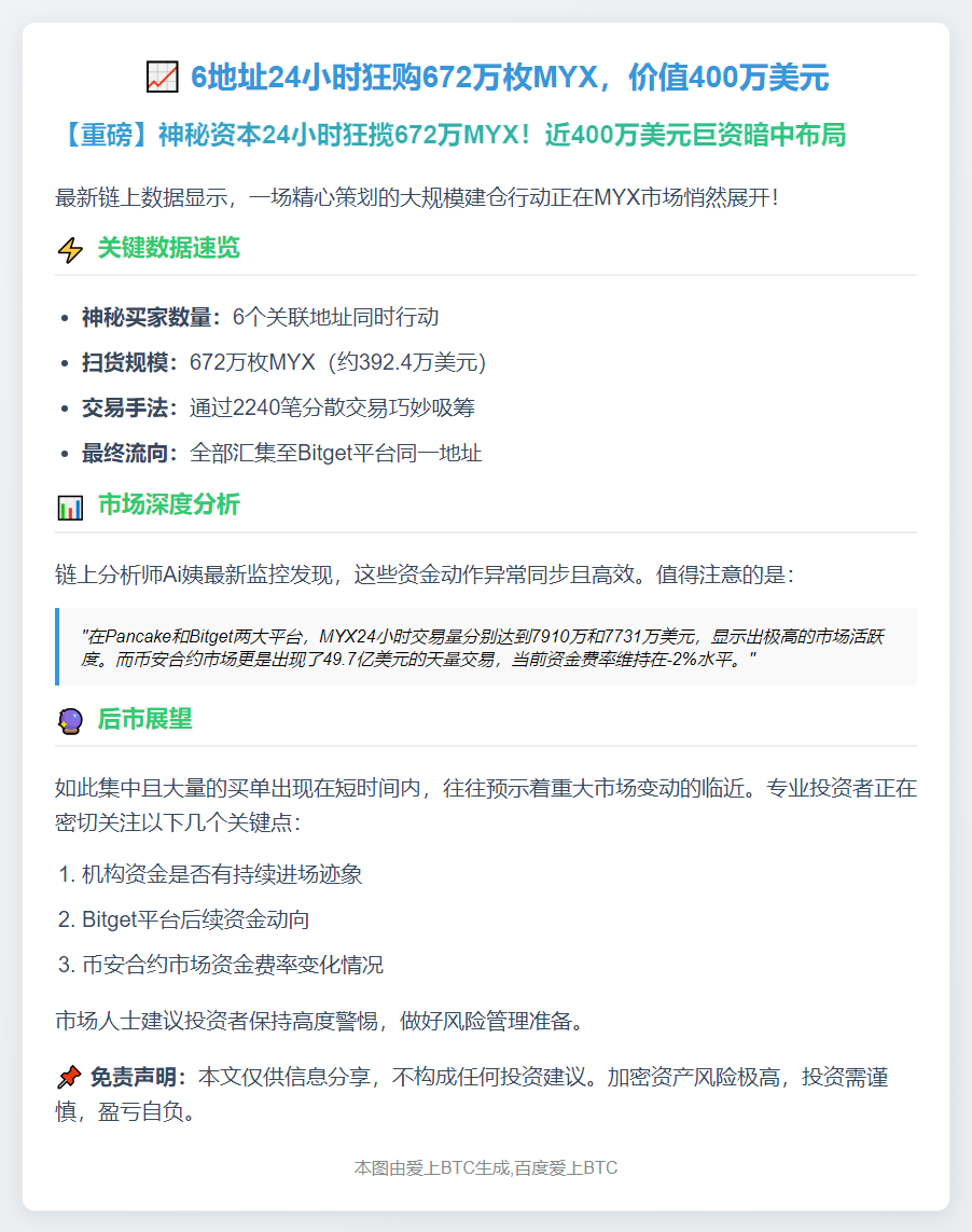 6地址24小时狂购672万枚MYX，价值400万美元