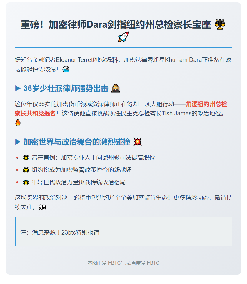 "加密律师Dara角逐纽约州总检察长"