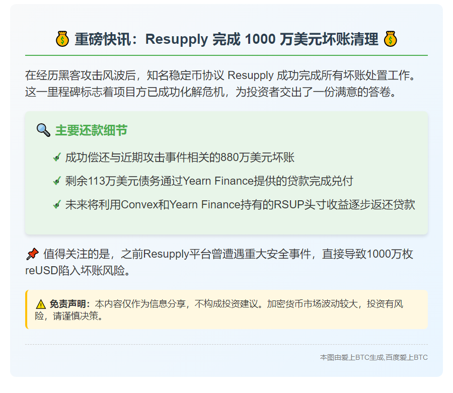 1000万美元坏账清零