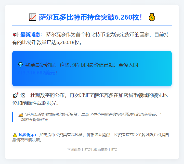 萨尔瓦多持比特币6260枚