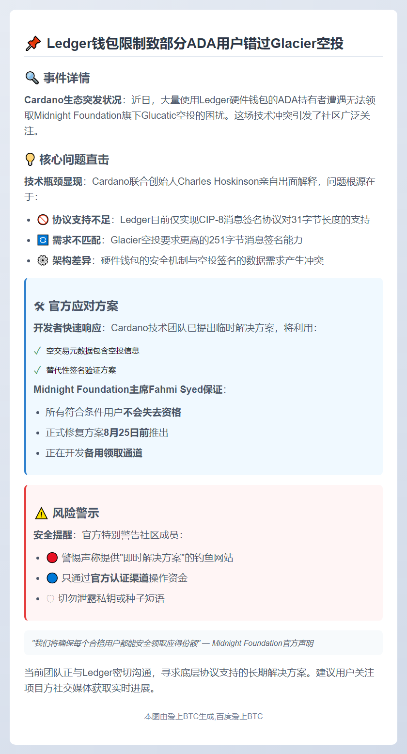 "Ledger钱包限制致部分ADA用户错过Glacier空投"