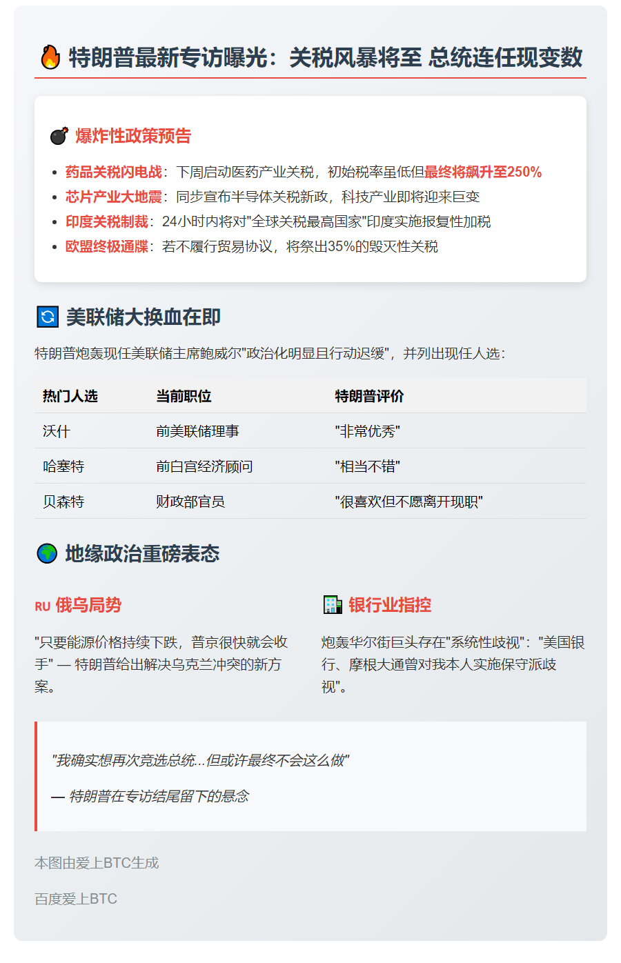 特朗普谈关税调整或放弃连任