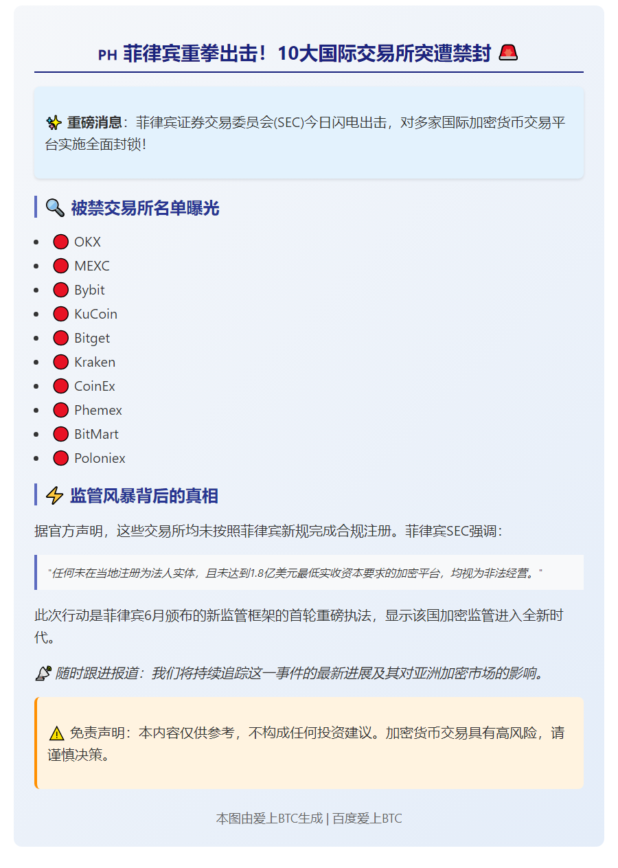 菲律宾禁用十家境外加密货币平台