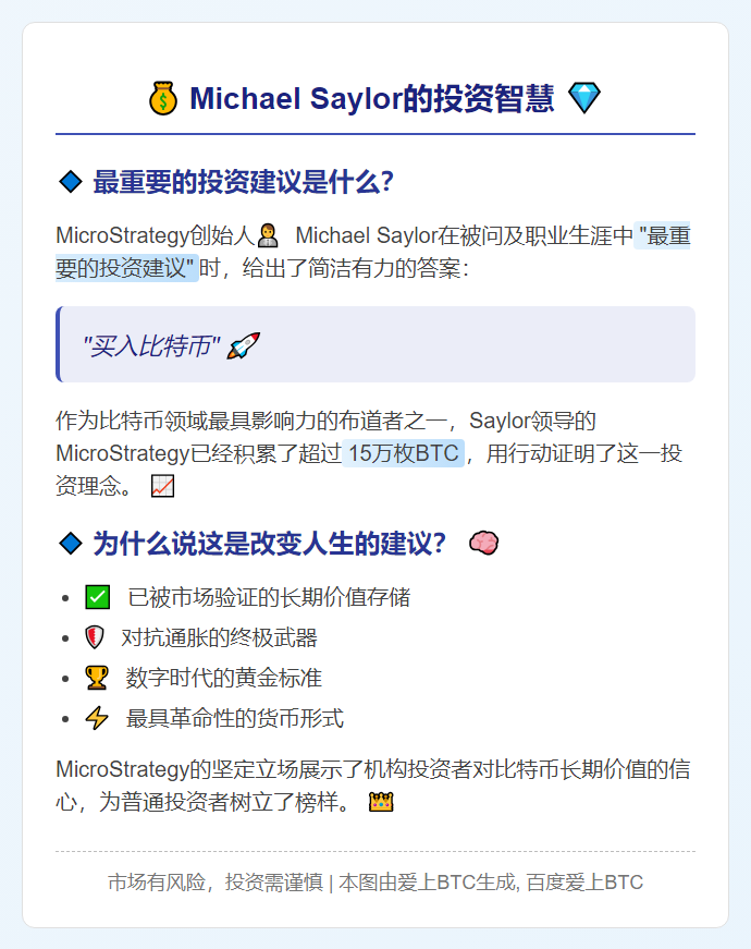 "Michael Saylor：最重要投资建议是买入比特币"