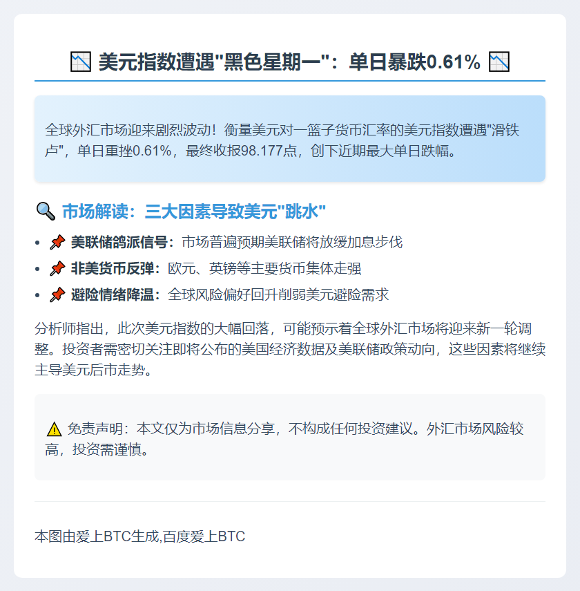 美元指数跌0.61%