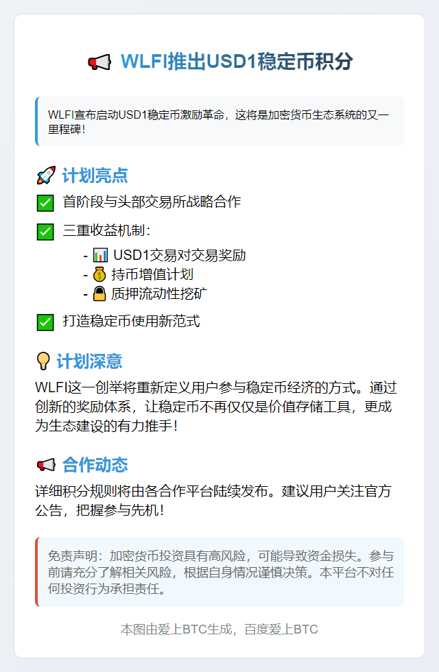 WLFI推出USD1稳定币积分