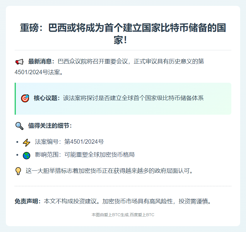 巴西8月20日审议比特币储备法案