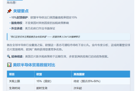 欧盟对美芯片出口保留15%关税上限