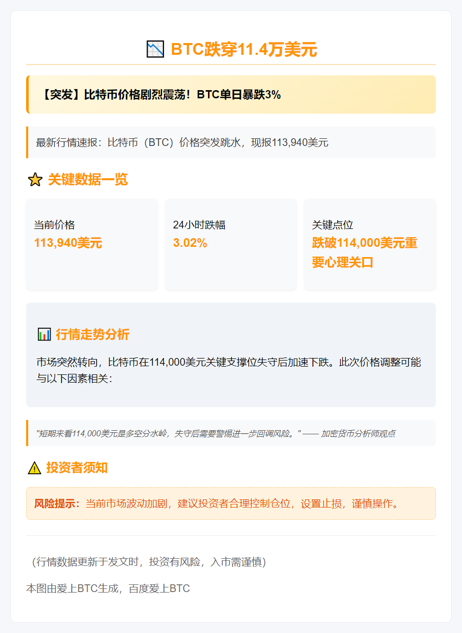 BTC跌穿11.4万美元