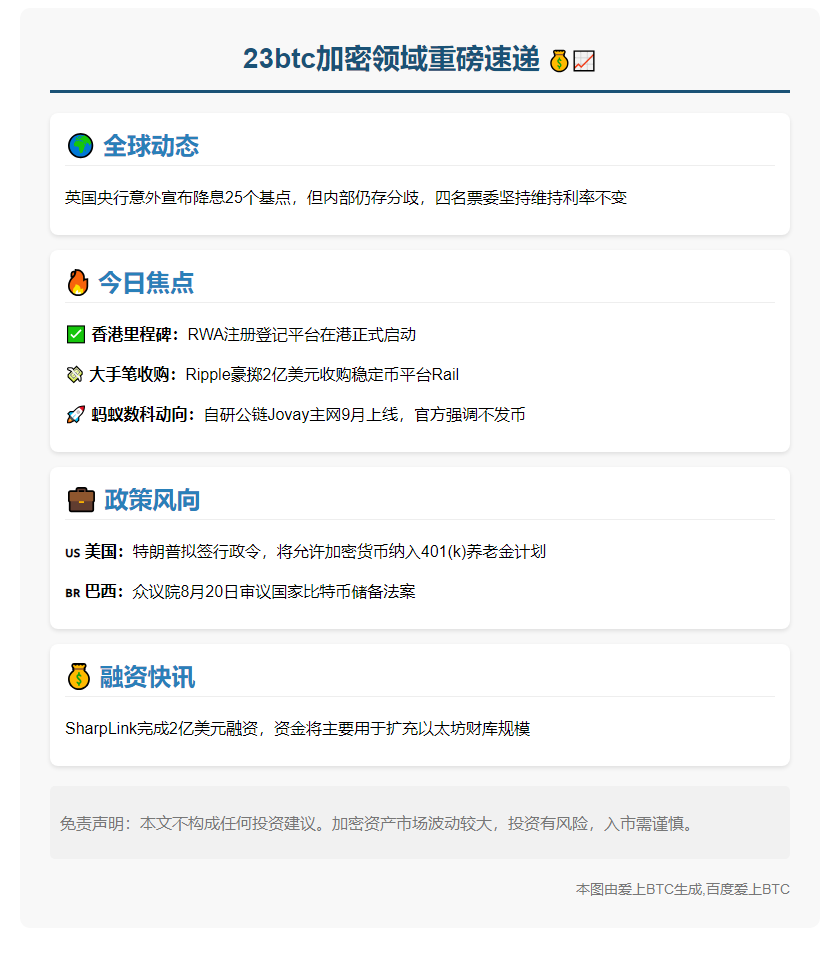 ``` 
23btc晚报 | 8月7日要闻速览
```