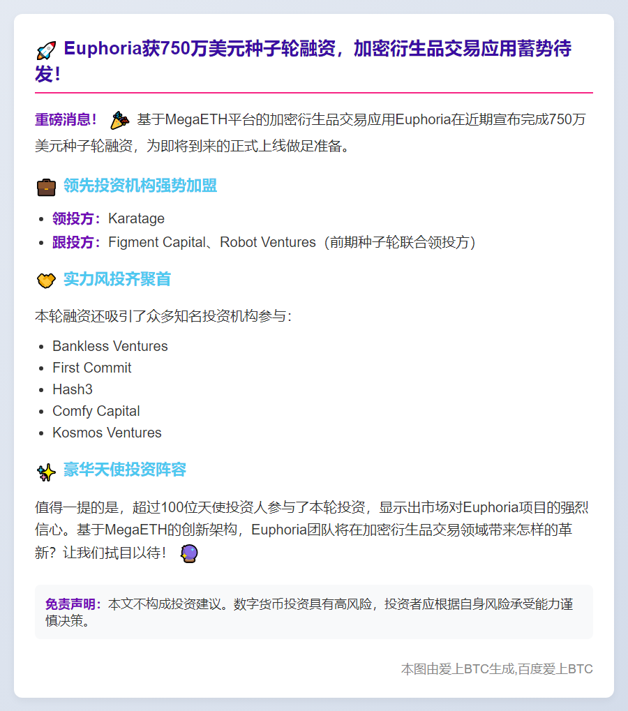 加密衍生品应用Euphoria获750万美元融资
