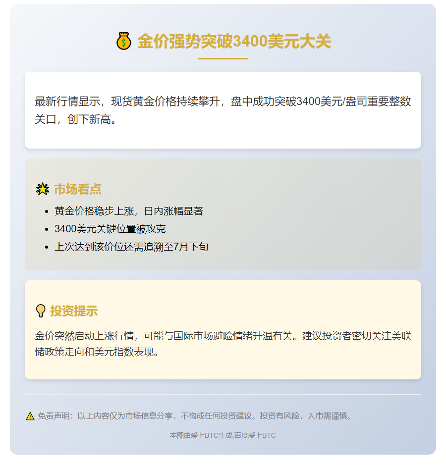 金价突破3400美元大关