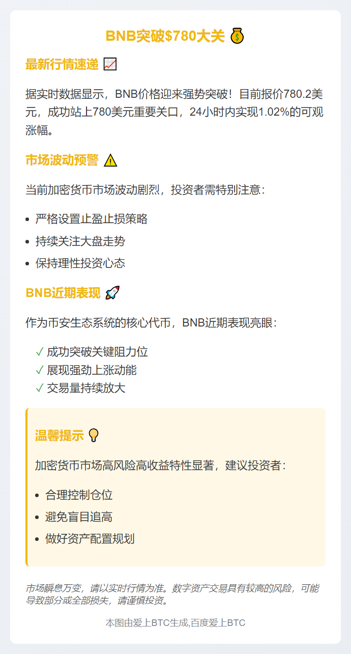 ```text
BNB突破$780大关
```