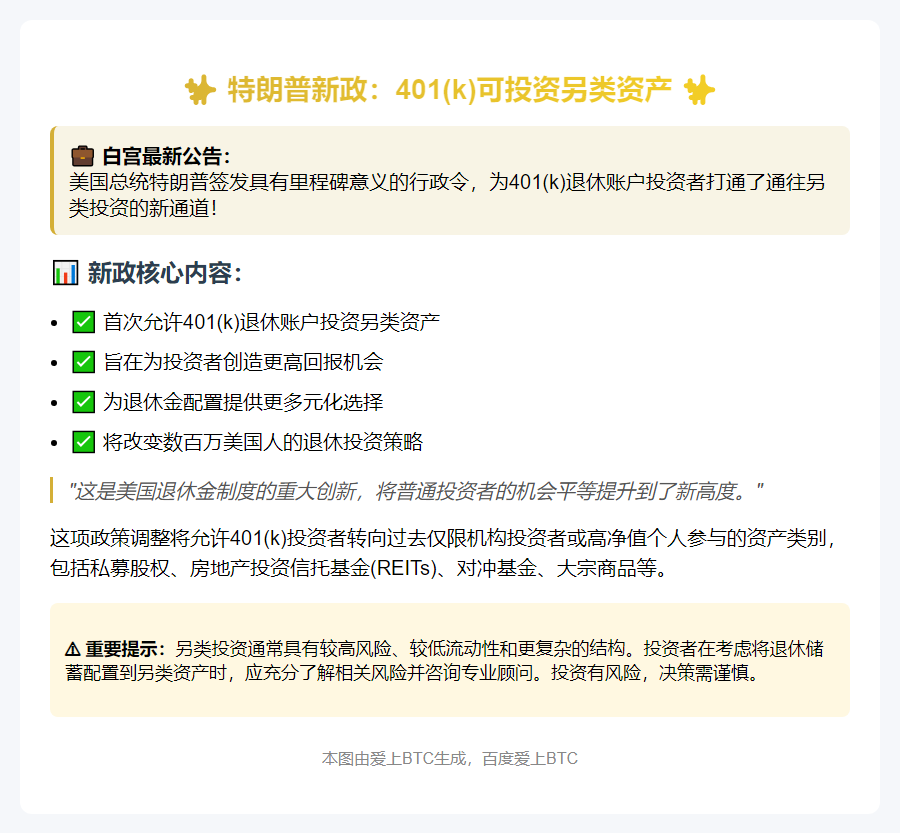 特朗普新政：401(k)可投另类资产