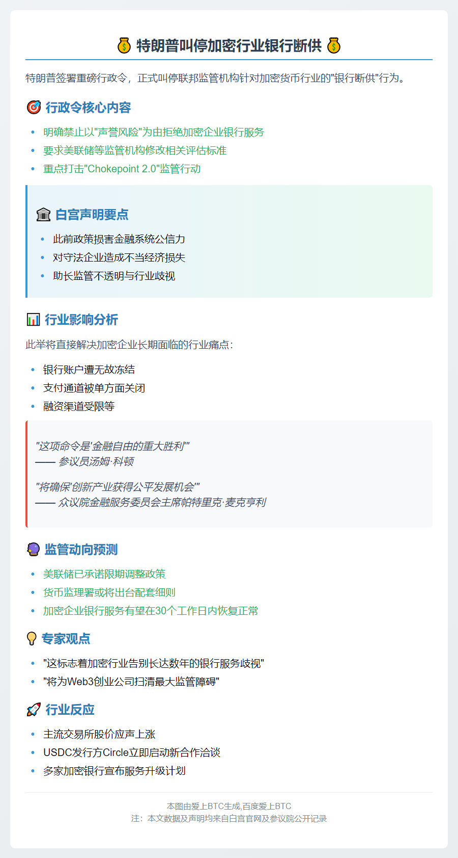 特朗普叫停加密行业银行断供