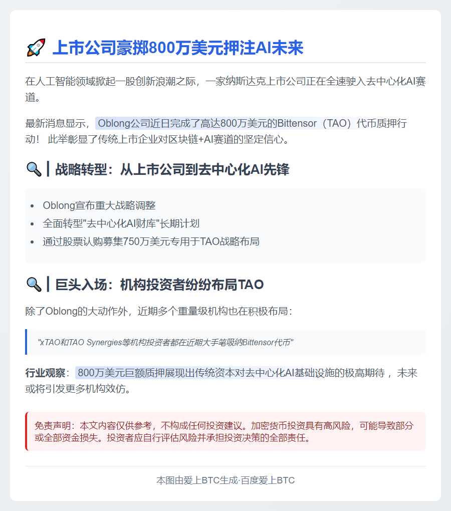 Oblong质押800万美元TAO代币