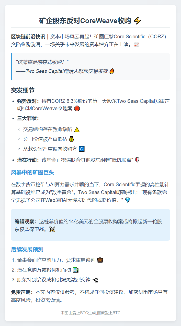 矿企股东反对CoreWeave收购