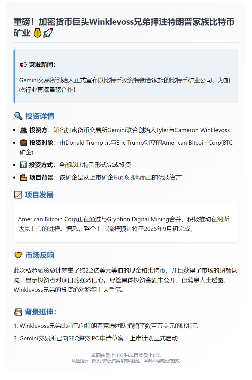 双子星创投兄弟比特币支持特朗普子矿业