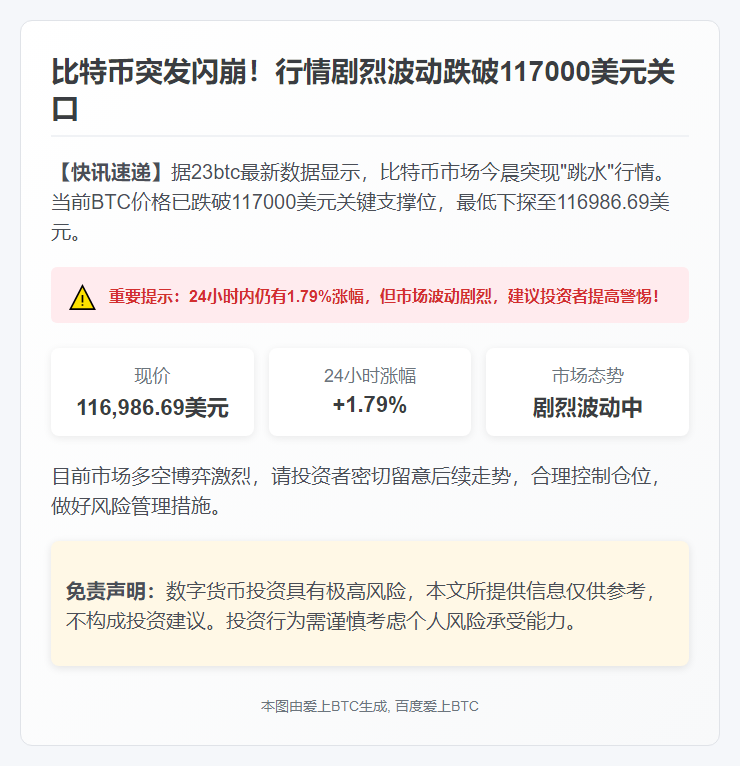 比特币跌破11.7万美元