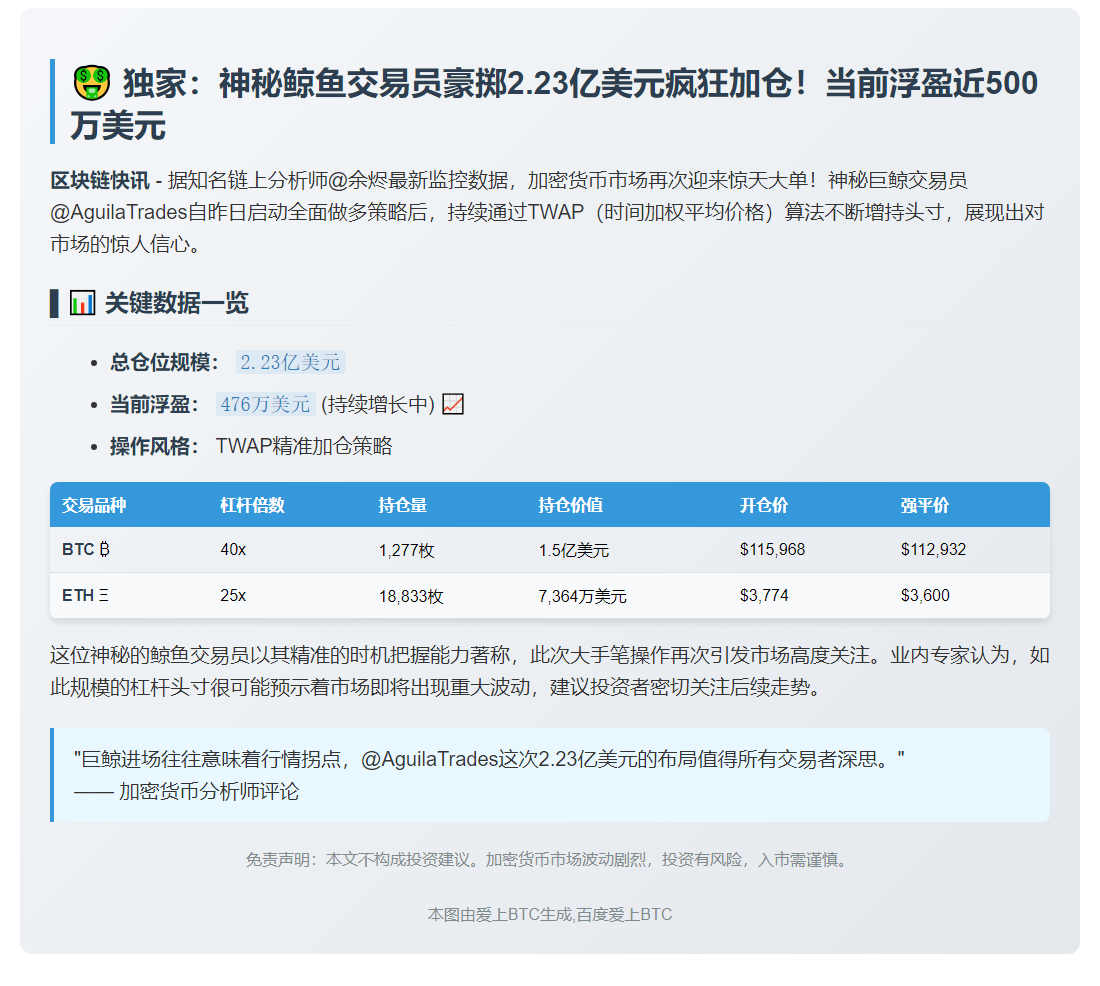 巨鲸加仓2.23亿做多
