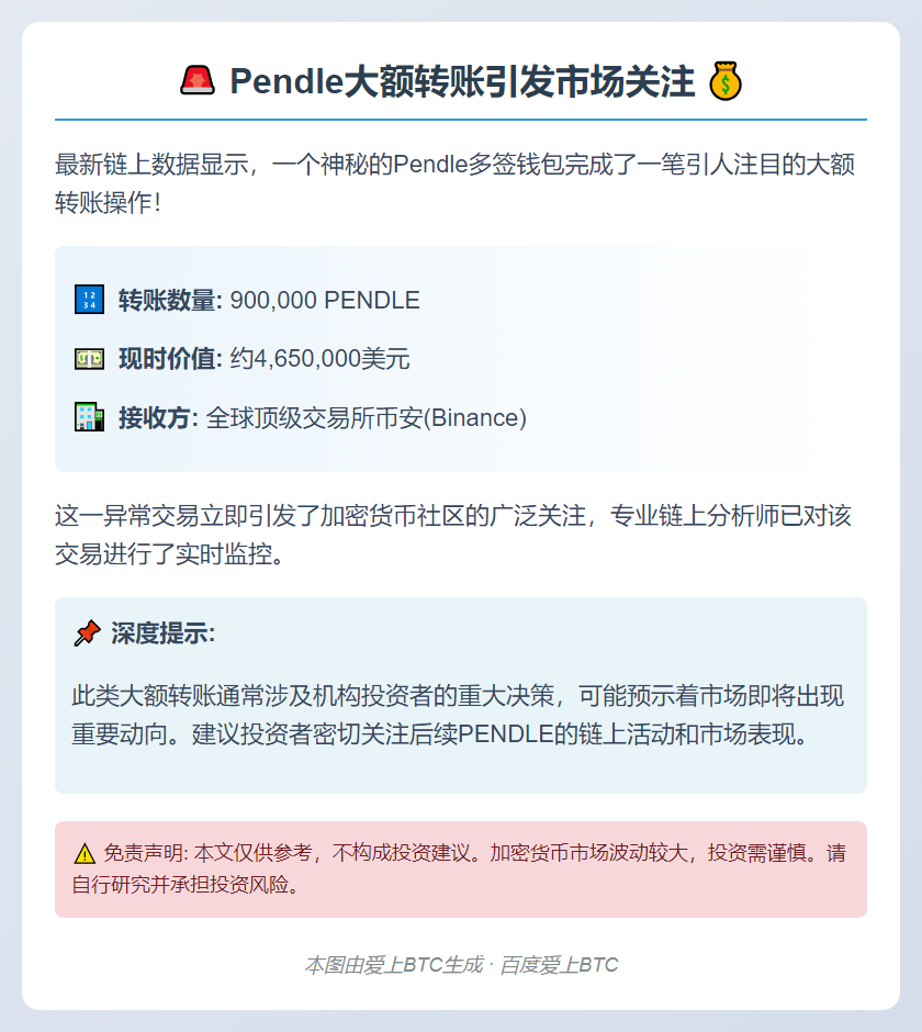 Pendle转90万PENDLE至币安，价值465万美元