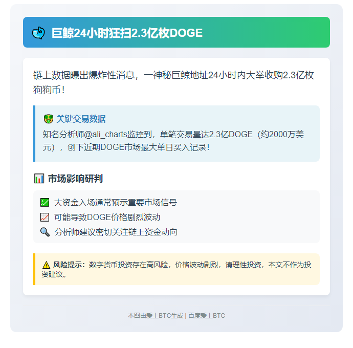 鲸鱼24小时狂买2.3亿枚DOGE