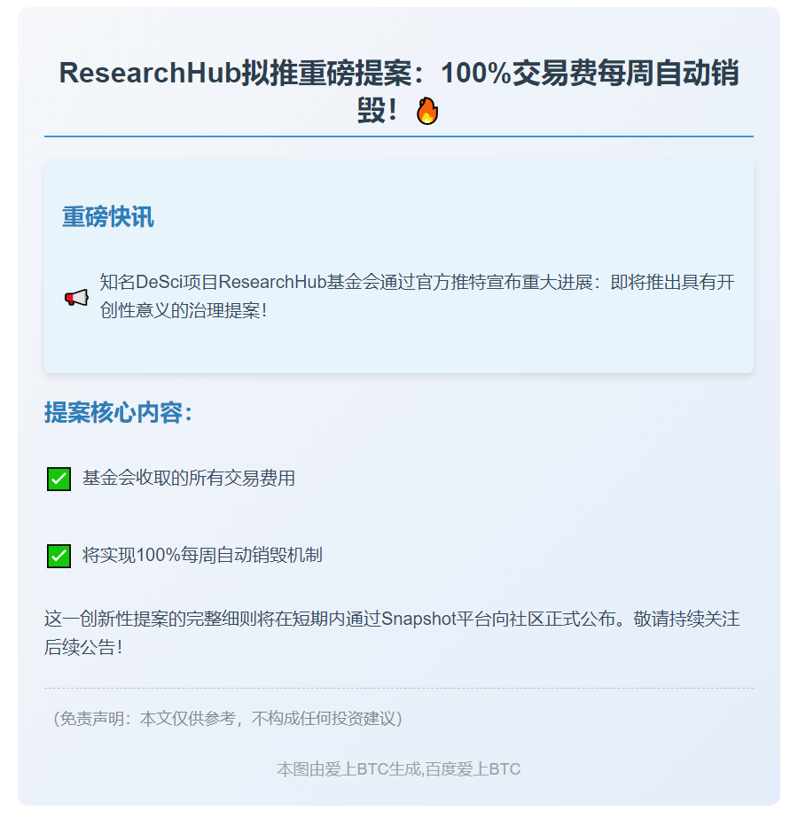 研究基金会提案：每周100%销毁交易费
