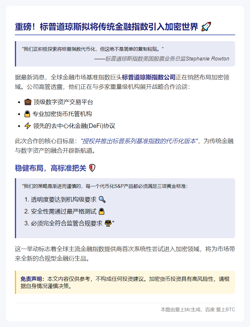"标普道琼斯或引入代币化指数至DeFi"