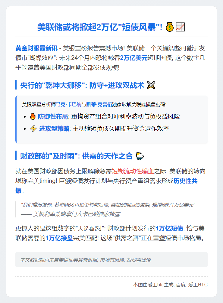 美银：美联储若调整配置或吸纳2万亿短债