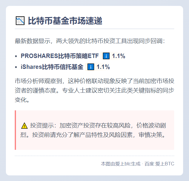ProShares与iShares比特币基金齐跌1.1%