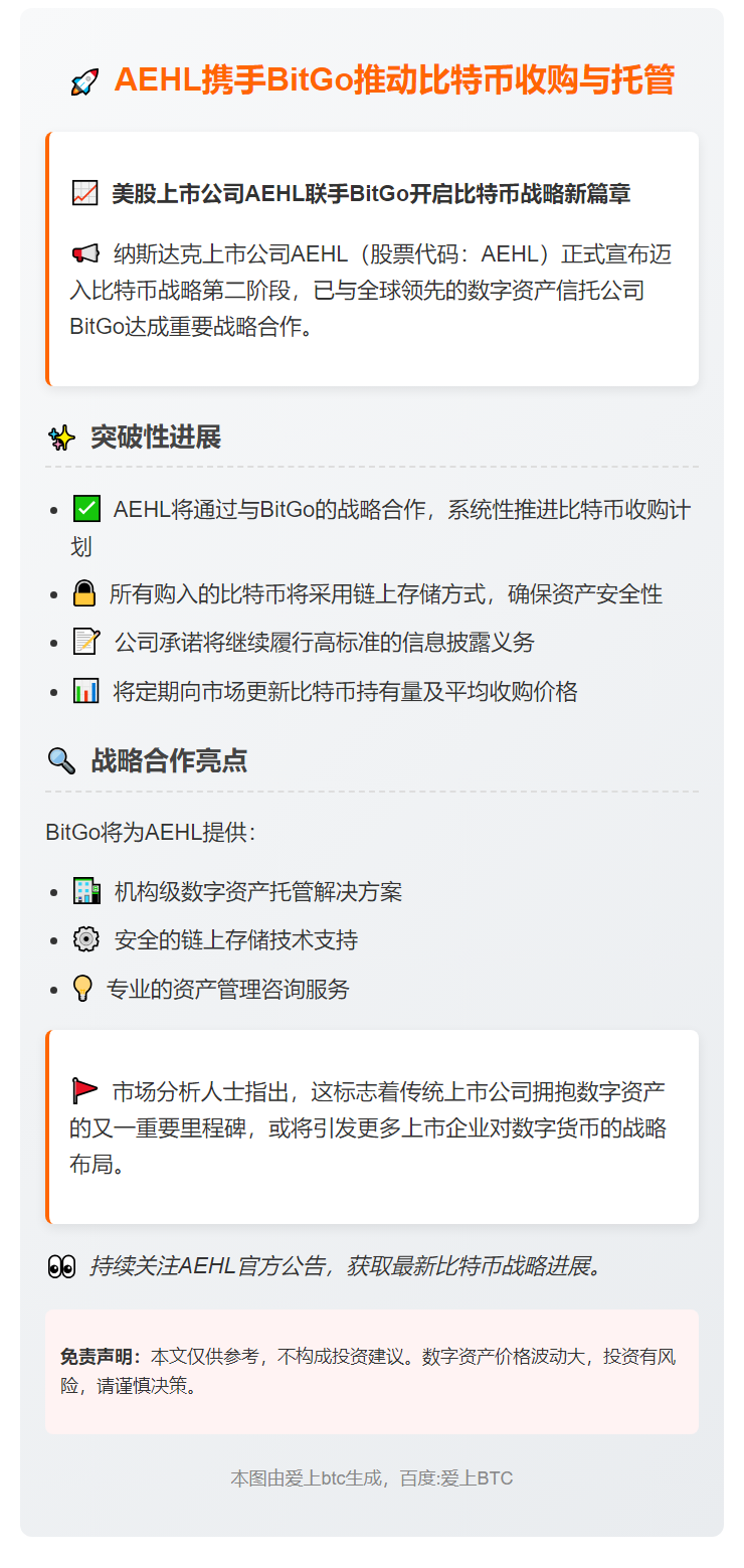 AEHL携手BitGo推动比特币收购与托管