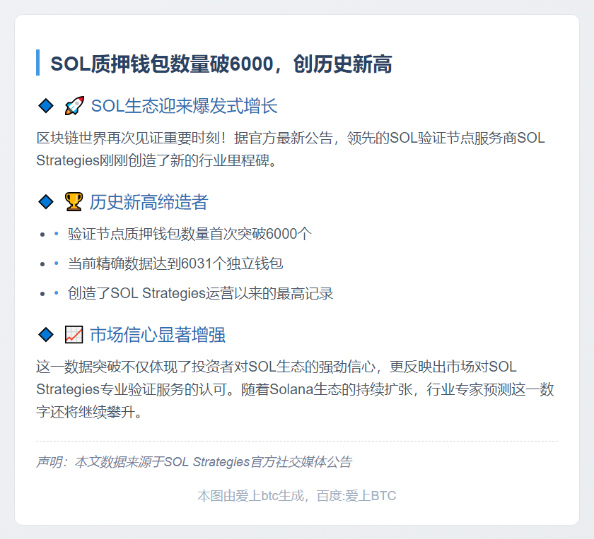 SOL质押钱包数量破6000，创历史新高