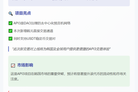 Upbit新增API3韩元及USDT交易对