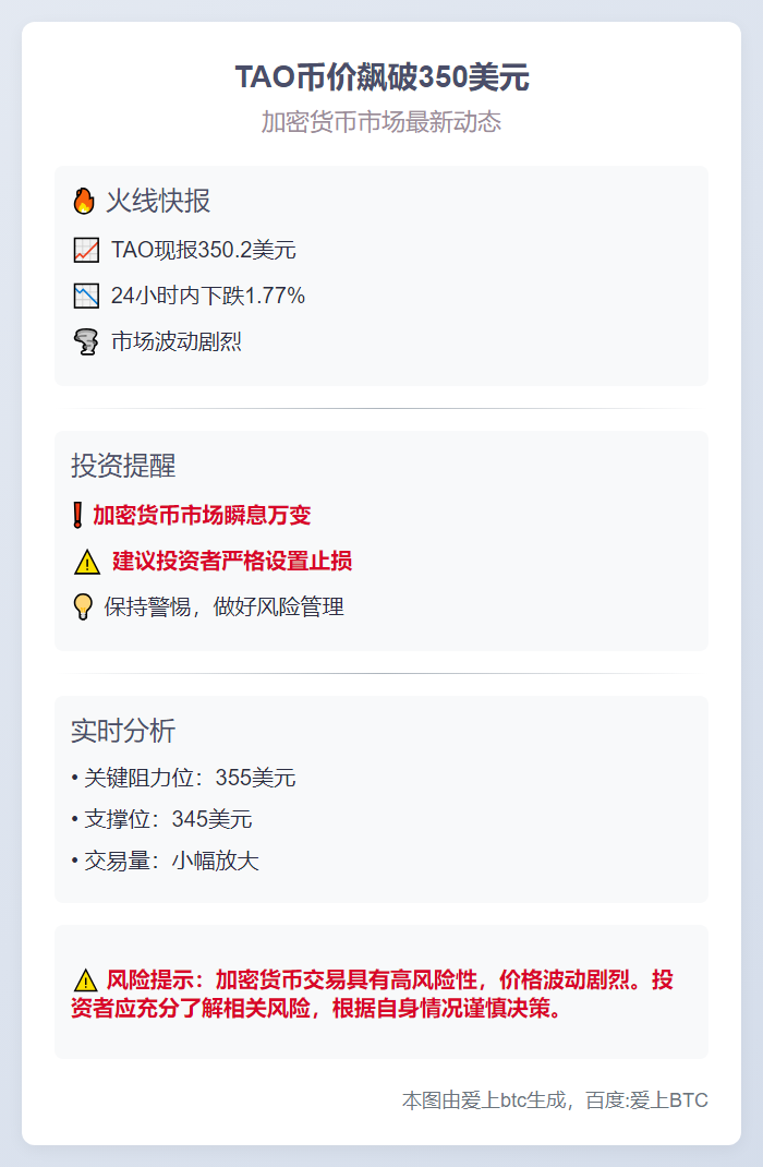 TAO币价飙破350美元