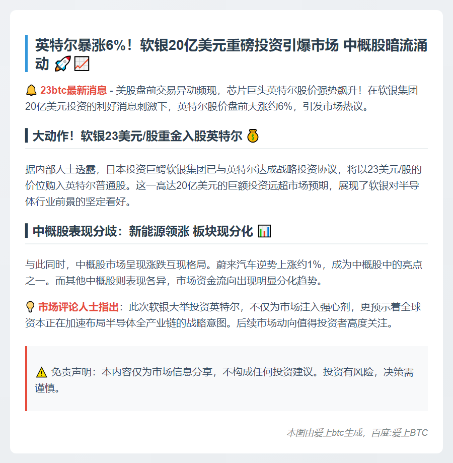 美股盘前：英特尔涨6%，中概股分化