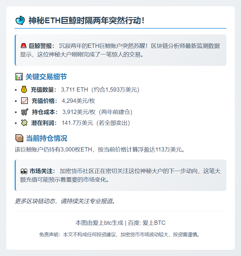 巨鲸向Binance充值3711 ETH