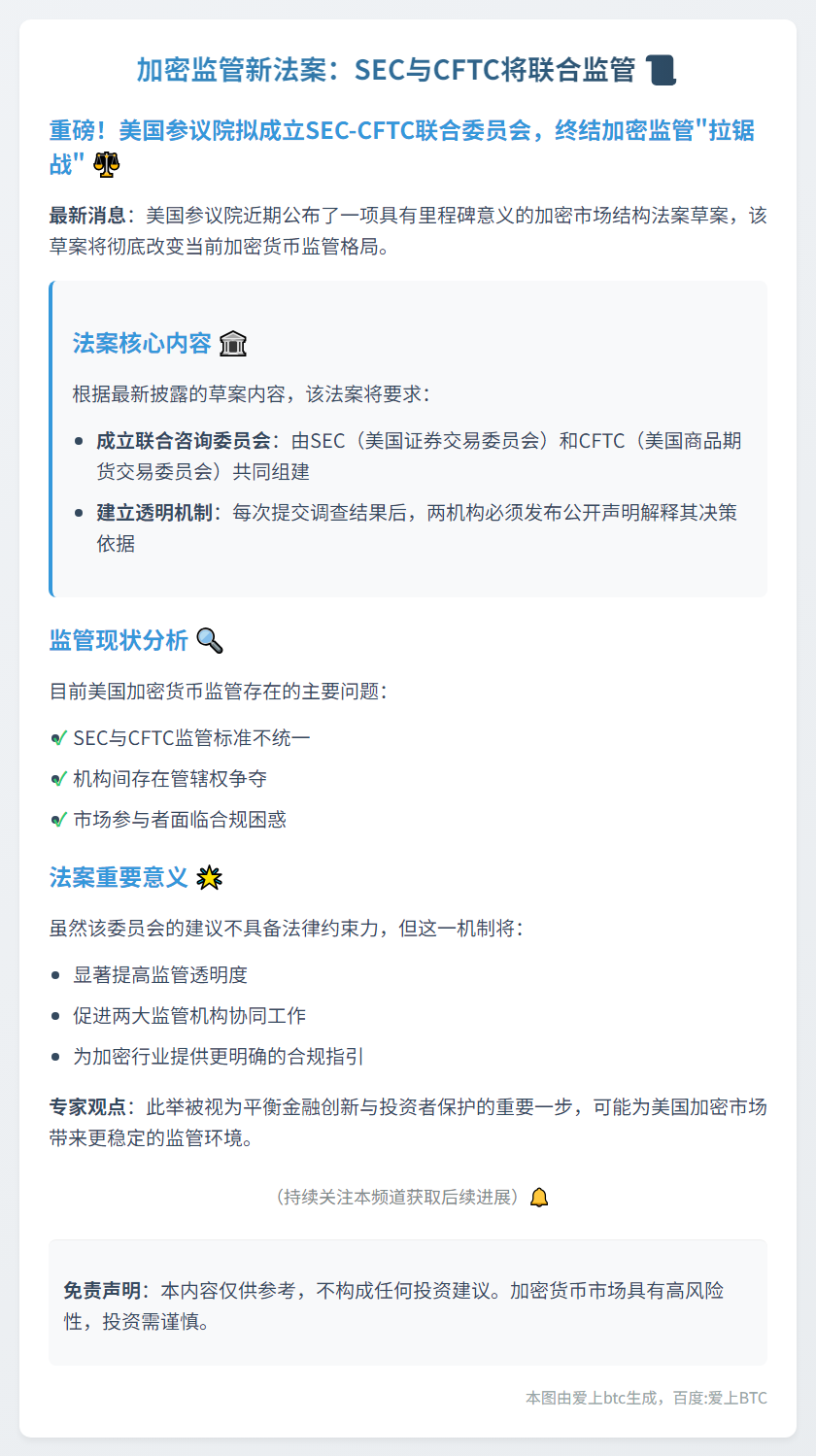 加密监管新法案：SEC与CFTC将联合监管