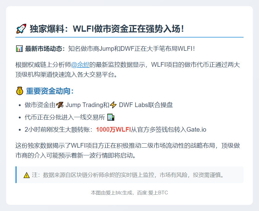 做市代币WLFI由Jump、DWF流入CEX