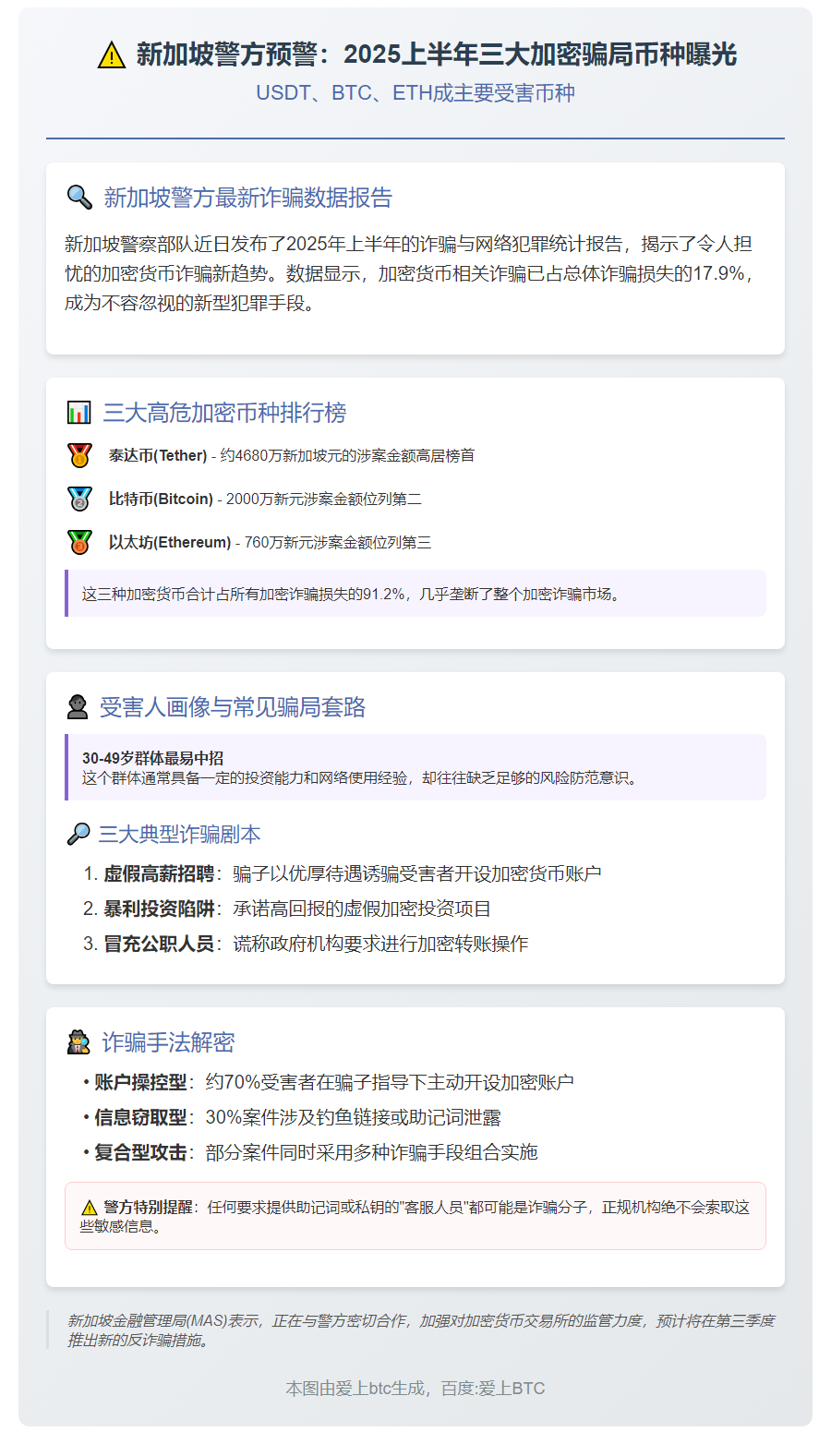 新加坡上半年诈骗数据：USDT、BTC、ETH成主要受害币种