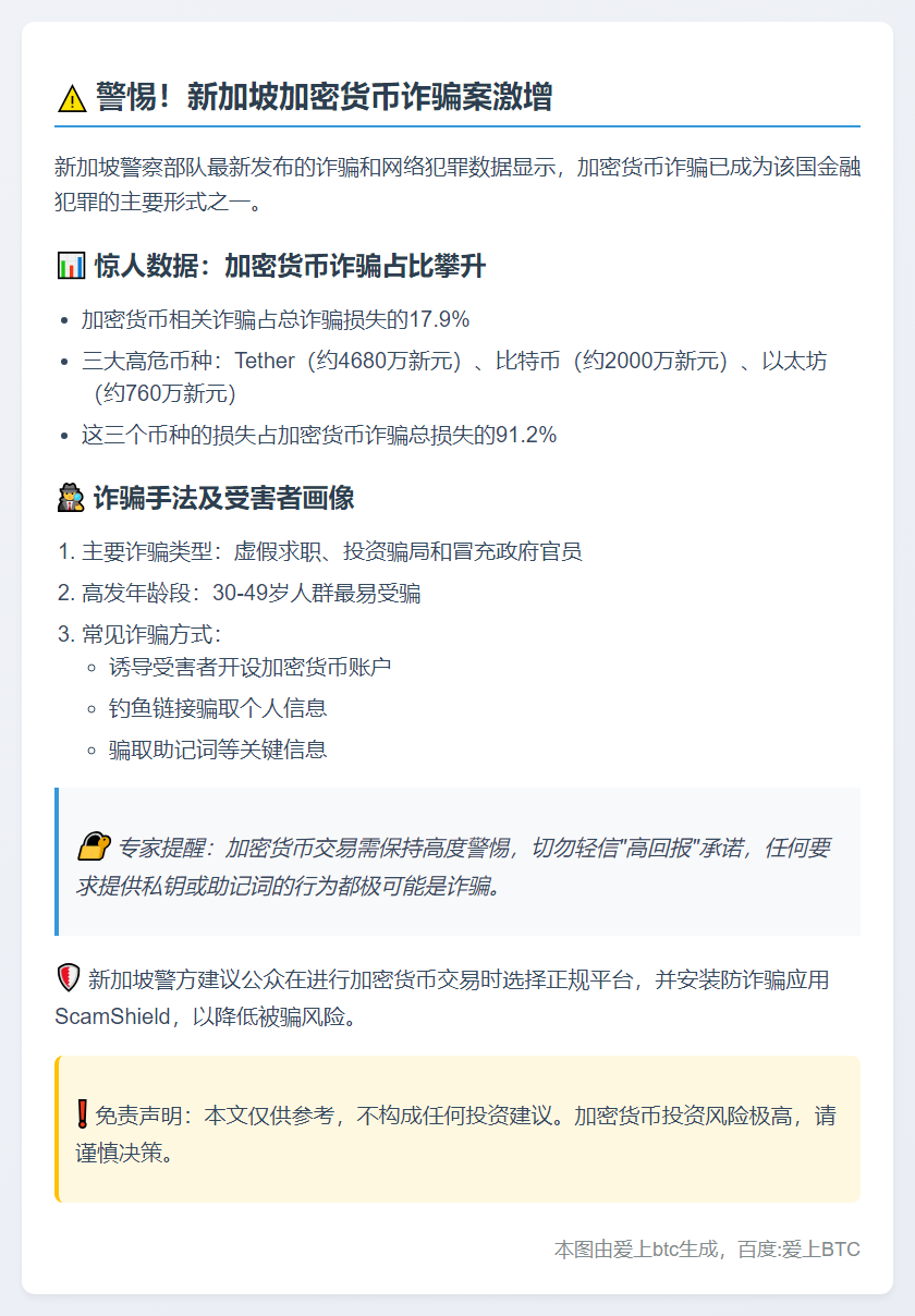 新加坡上半年诈骗数据：USDT、BTC、ETH成三大被骗币种