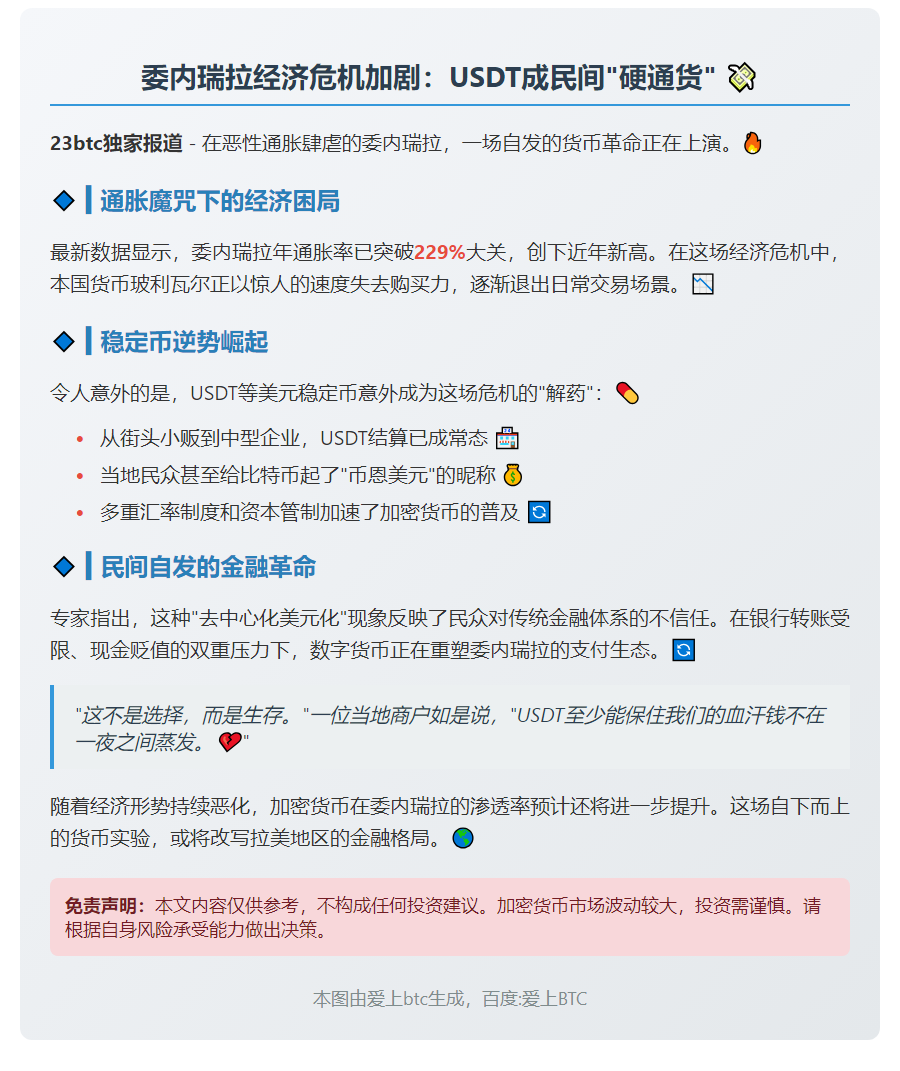 委内瑞拉通胀229%，USDT成首选结算