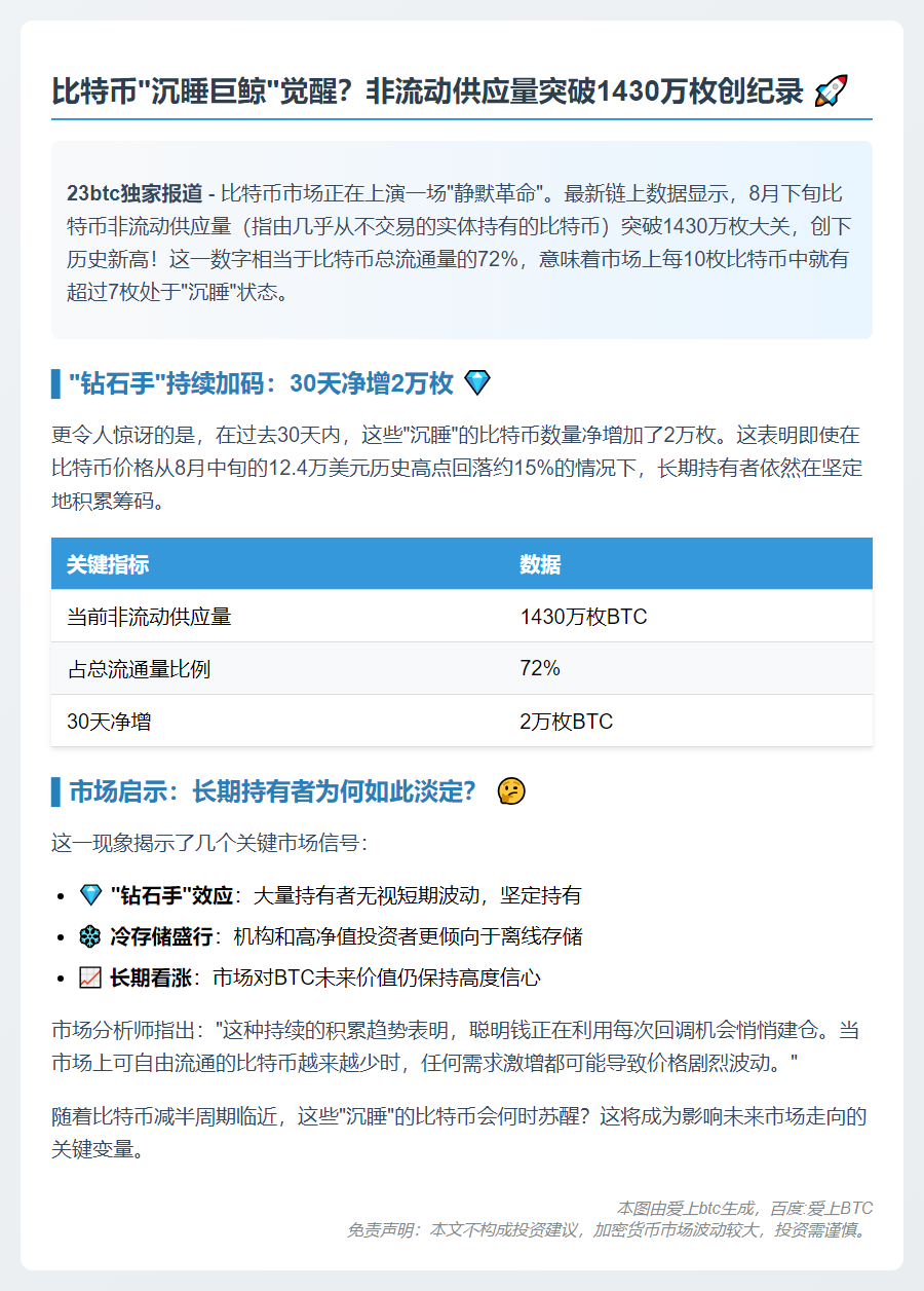 比特币非流动供应量破1430万枚新高