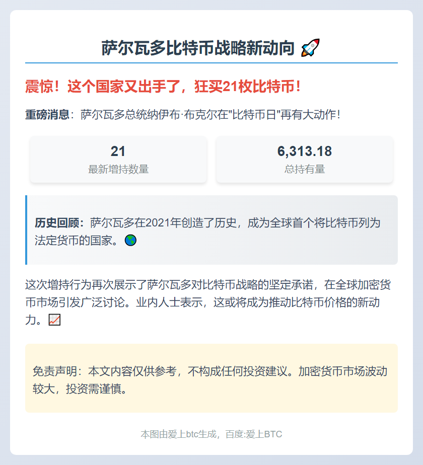 萨尔瓦多总统比特币日购入21枚比特币